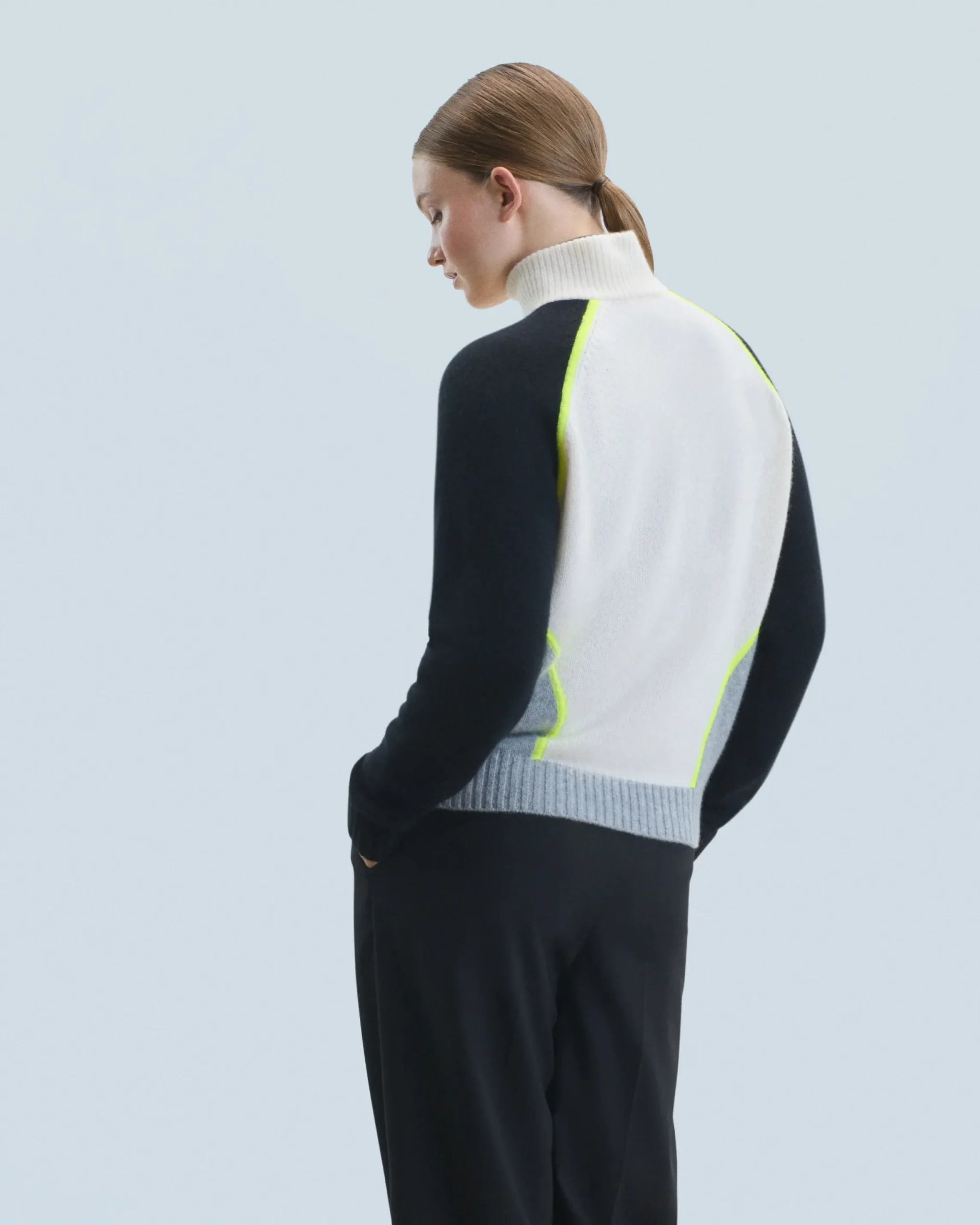 Bicolor Quarter Zip Neck Sweater