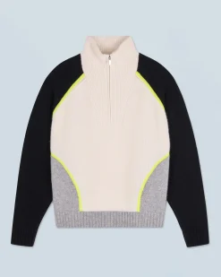 Bicolor Quarter Zip Neck Sweater