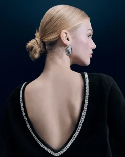 Crewneck Rhinestone Backless Sweater