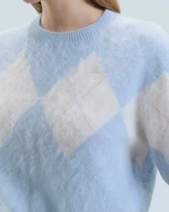 Crewneck Sweater in Brushed Cashmere with Diamond Pattern