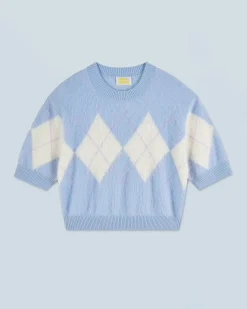 Crewneck Sweater in Brushed Cashmere with Diamond Pattern