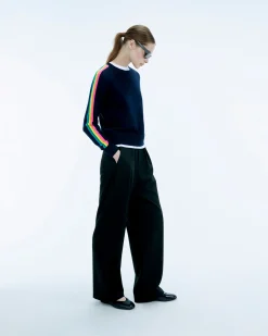Crewneck Sweater with Multicolored Stripes