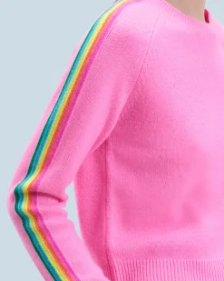 Crewneck Sweater with Multi-Colored Bands