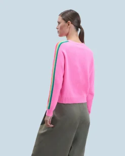 Crewneck Sweater with Multi-Colored Bands