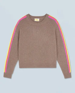Crewneck Sweater with Stripes and Multico Sleeves