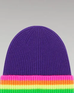 Cuffed Beanie with Multicolored Bands