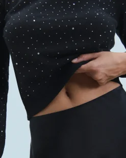 Lightweight Allover Rhinestone Crewneck Sweater
