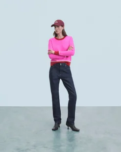 Lightweight Contrast Two-tone Crewneck Sweater