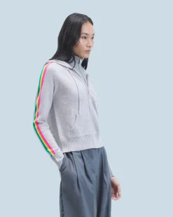 Lightweight Hoodie with Multicolor Sleeve Stripes