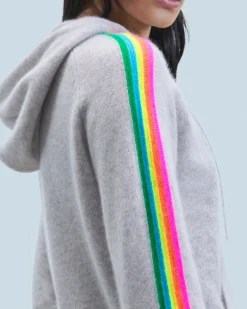 Lightweight Hoodie with Multicolor Sleeve Stripes