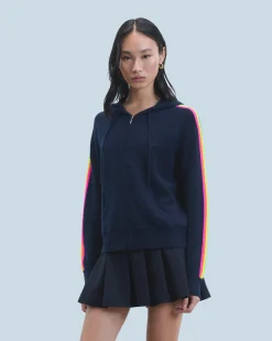 Lightweight Hoodie with Multicolor Sleeve Stripes