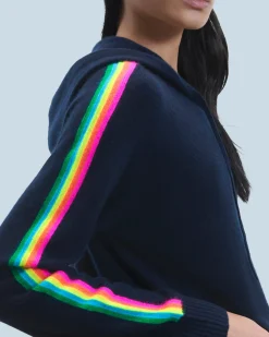 Lightweight Hoodie with Multicolor Sleeve Stripes