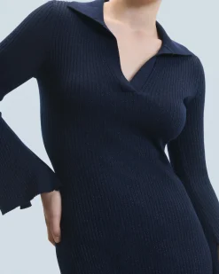 Long Dress with Long Sleeves and Polo Collar