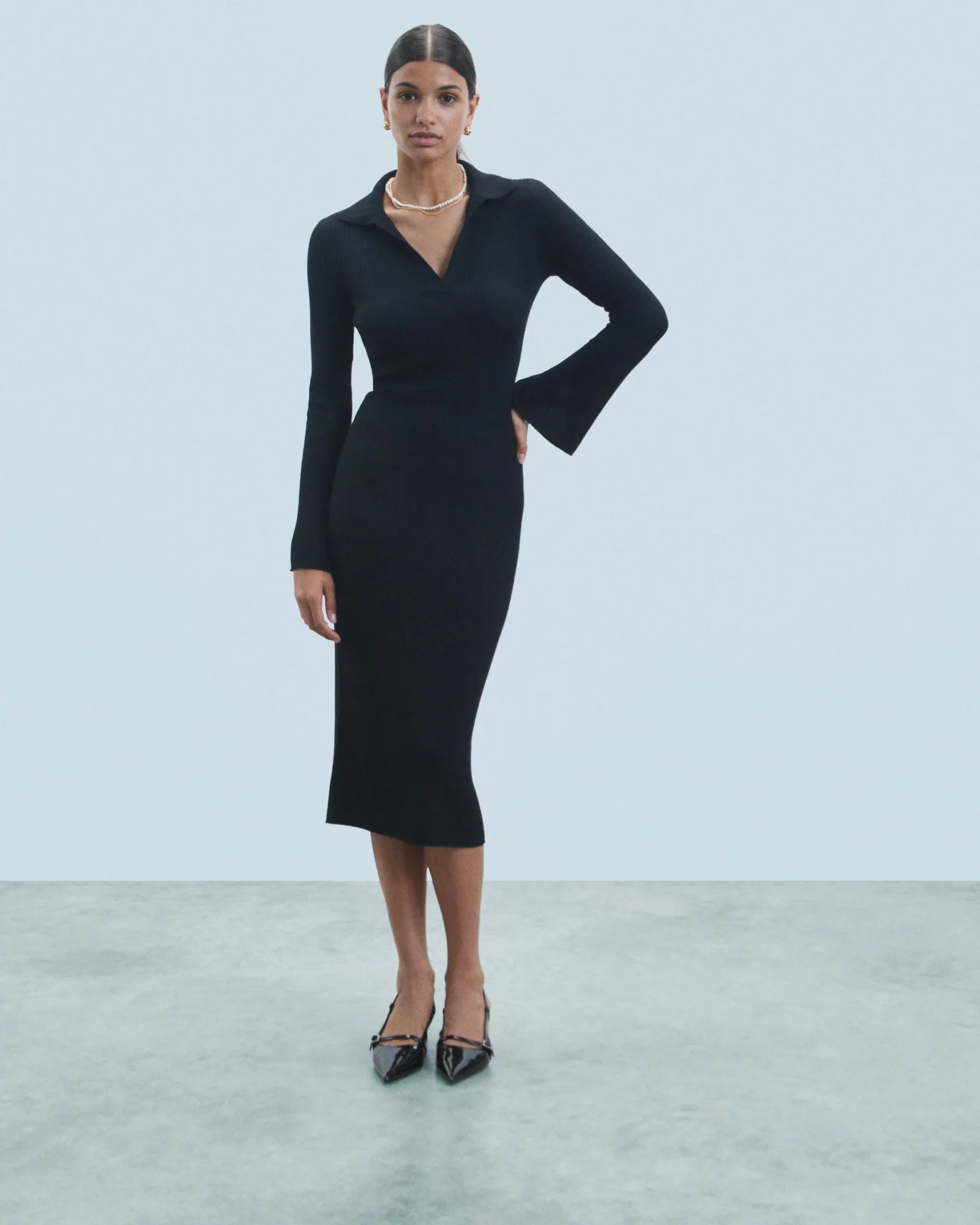 Long Sleeve Polo Neck Long Dress