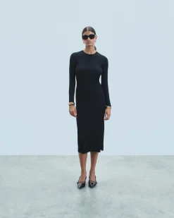 Long Sleeve Ribbed Slit Long Dress