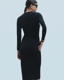 Long Sleeve Ribbed Slit Long Dress