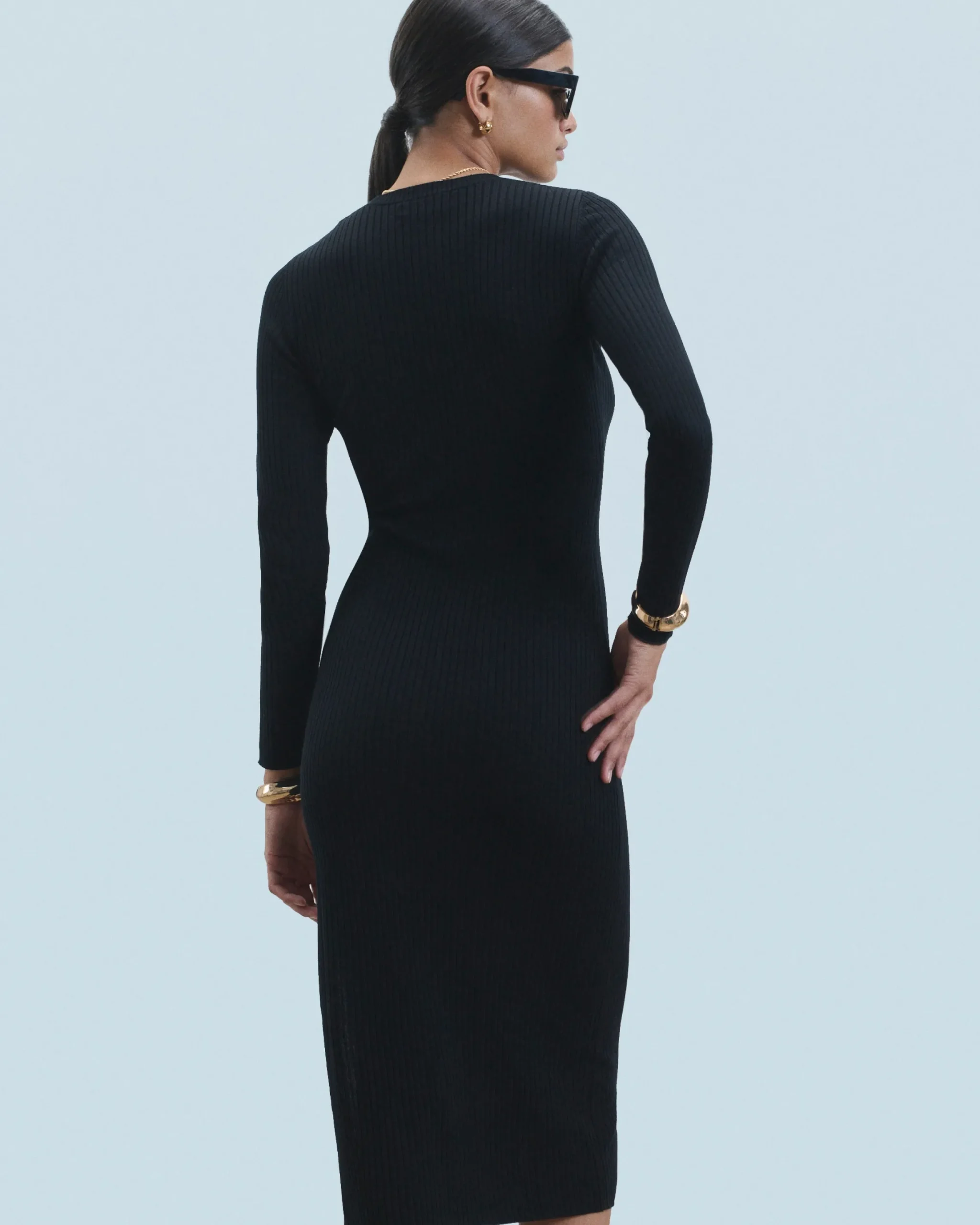 Long Sleeve Ribbed Slit Long Dress