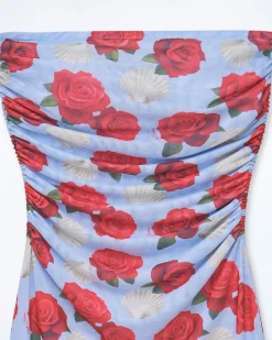 Long Strapless Mesh Dress