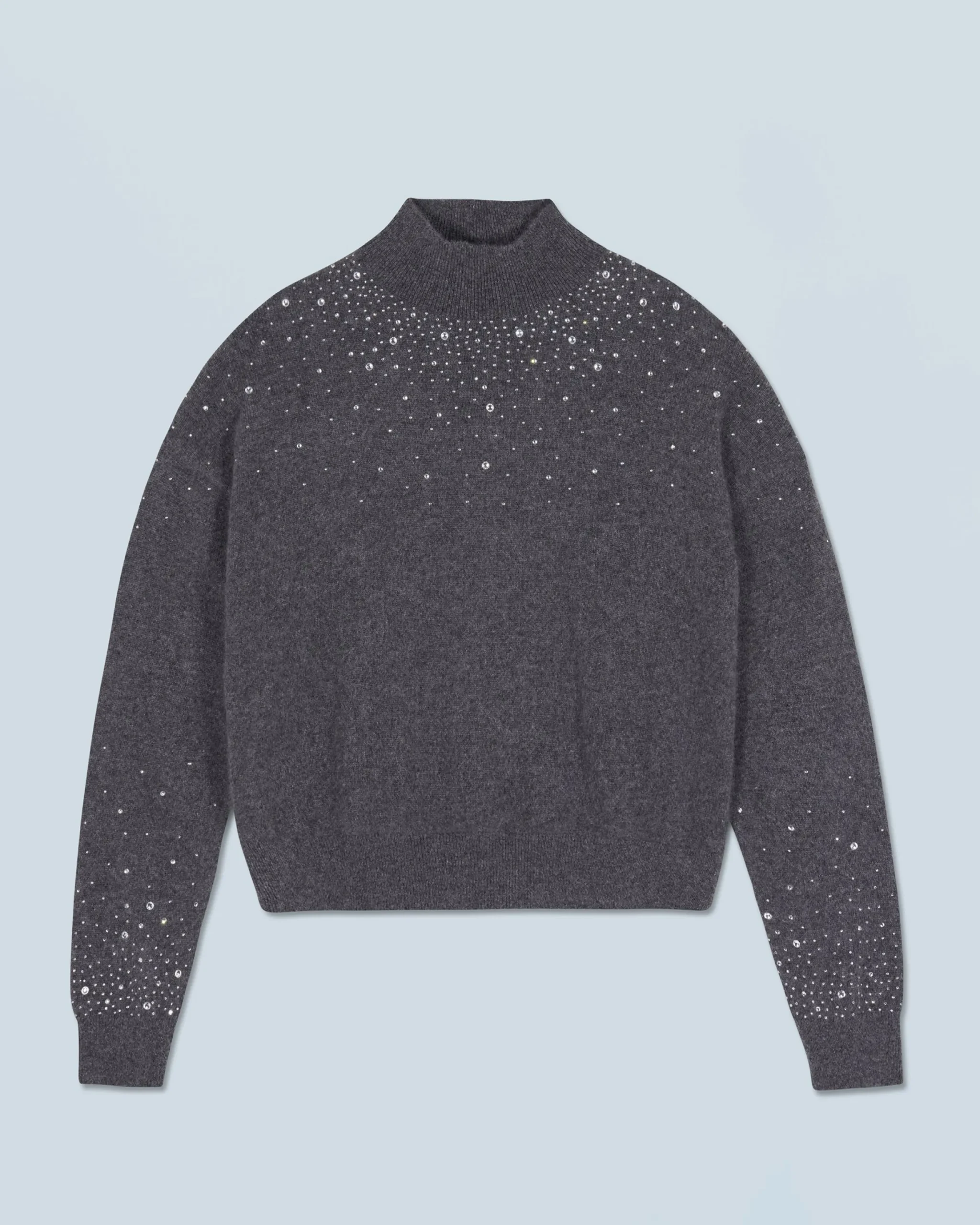 Mock Neck Light Sweater with Rhinestones