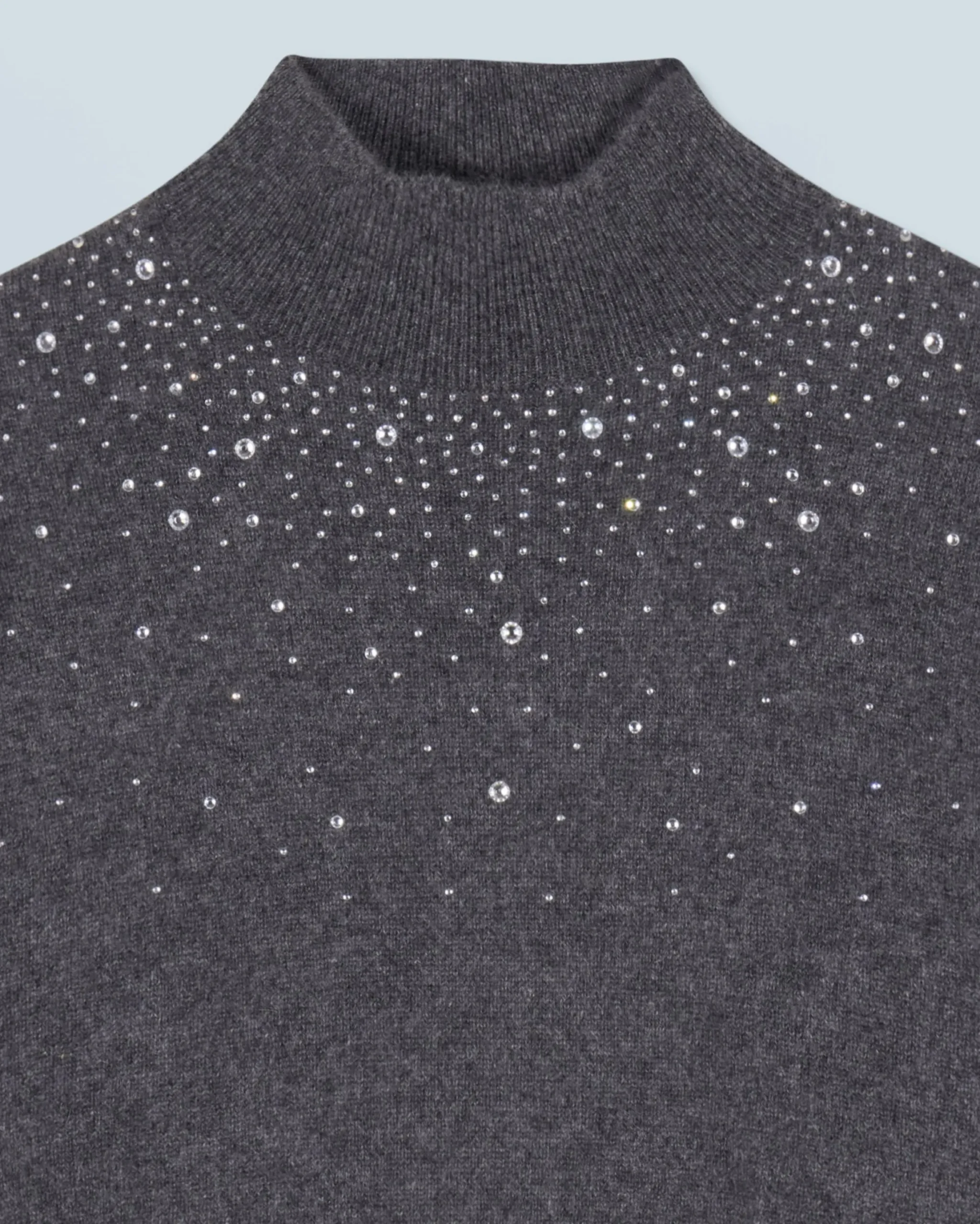 Mock Neck Light Sweater with Rhinestones