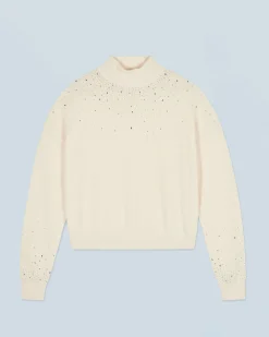 Mock Neck Light Sweater with Rhinestones