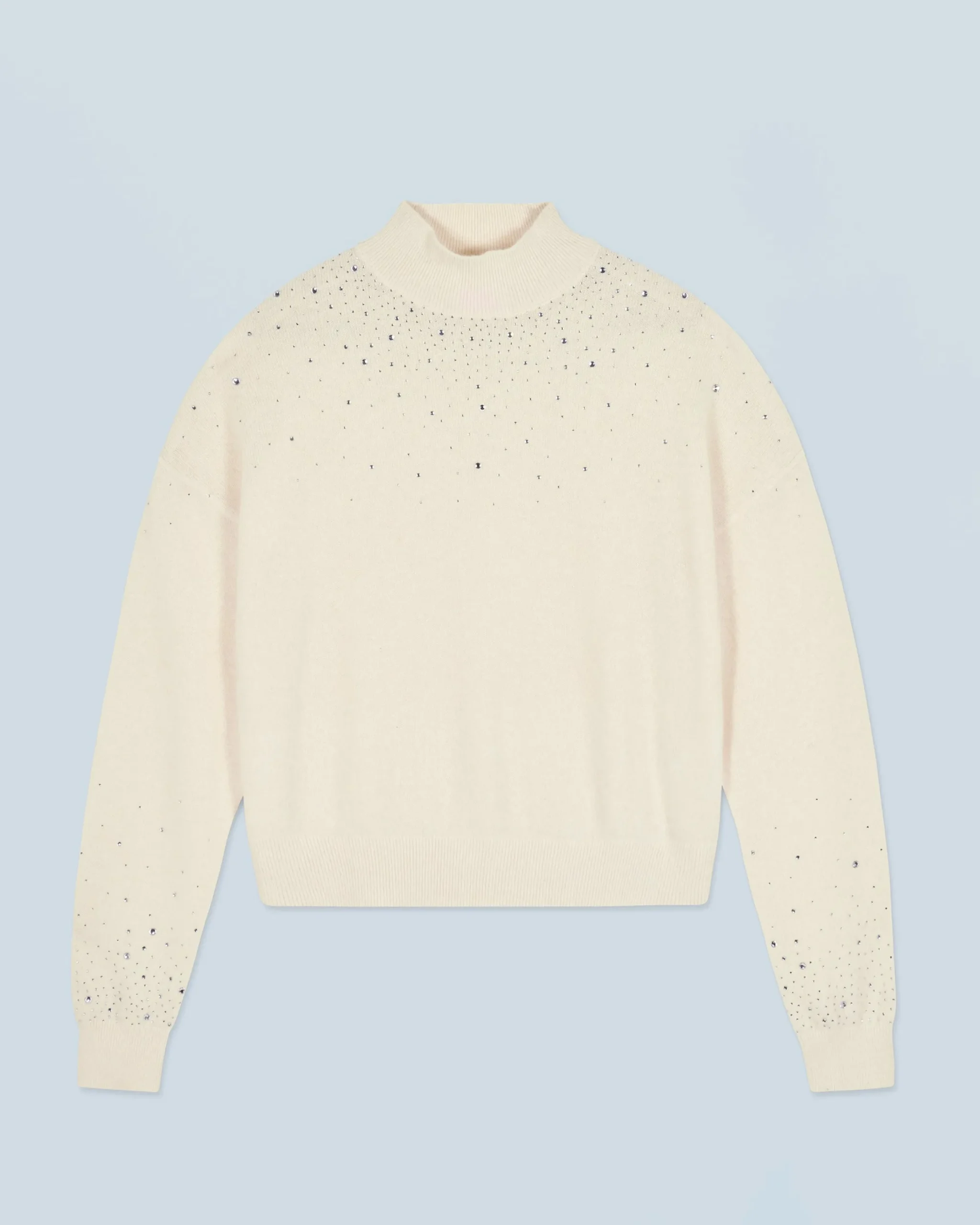 Mock Neck Light Sweater with Rhinestones
