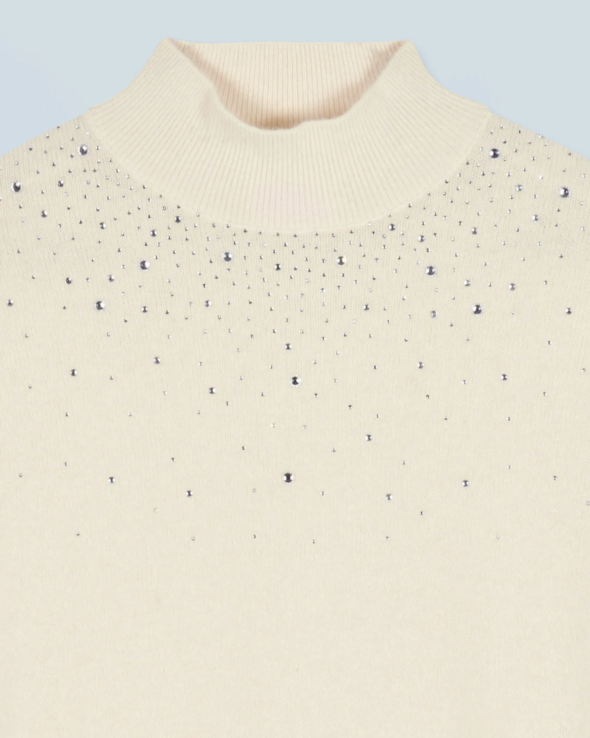 Mock Neck Light Sweater with Rhinestones
