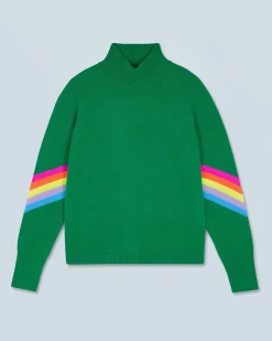 Mock Neck Sweater with Multicolor Striped Sleeves Light