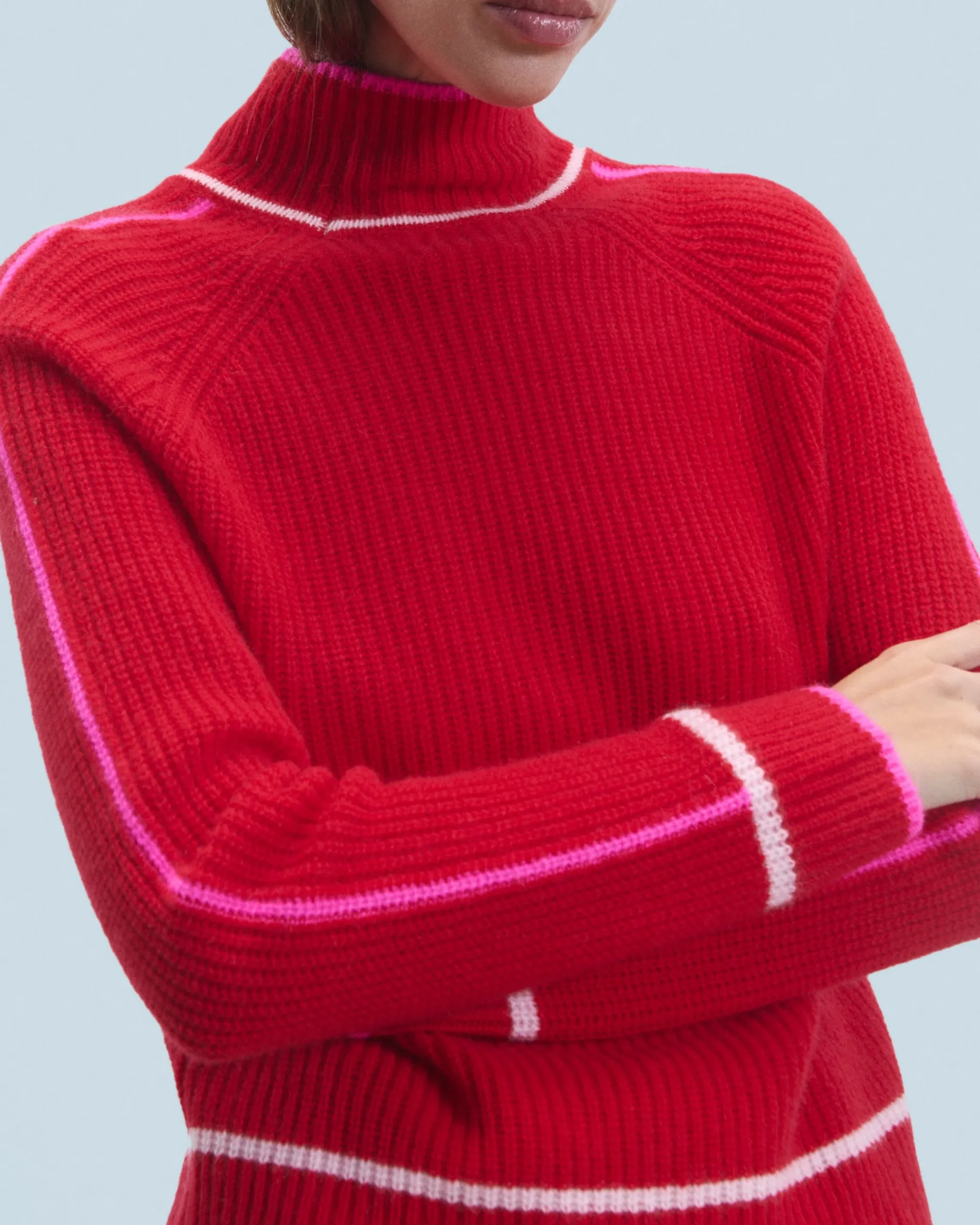 Mock Neck Tricolor Sweater in Textured Knit