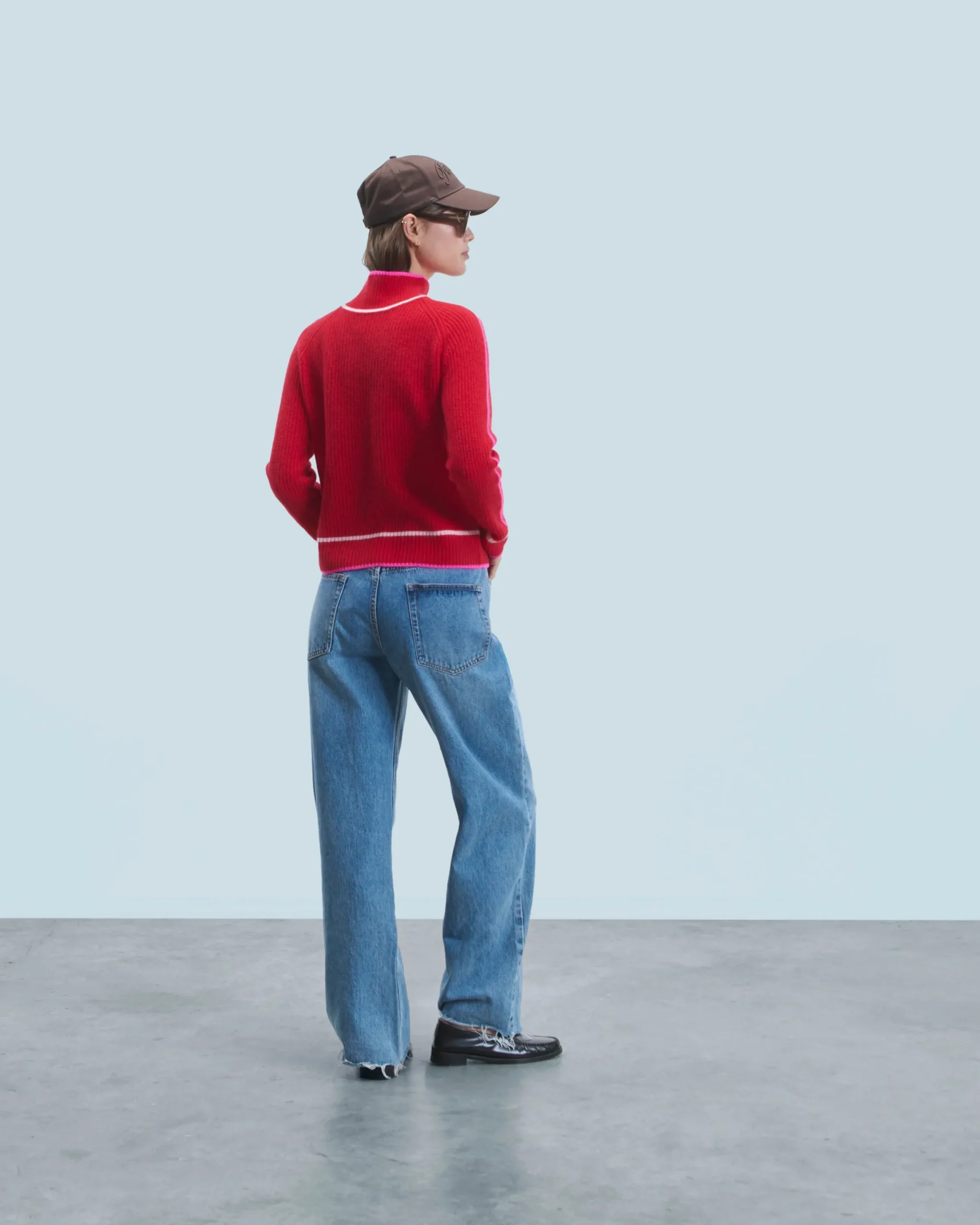 Mock Neck Tricolor Sweater in Textured Knit