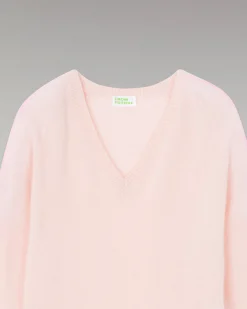 Oversized V-Neck Sweater with Two-Tone Stripes