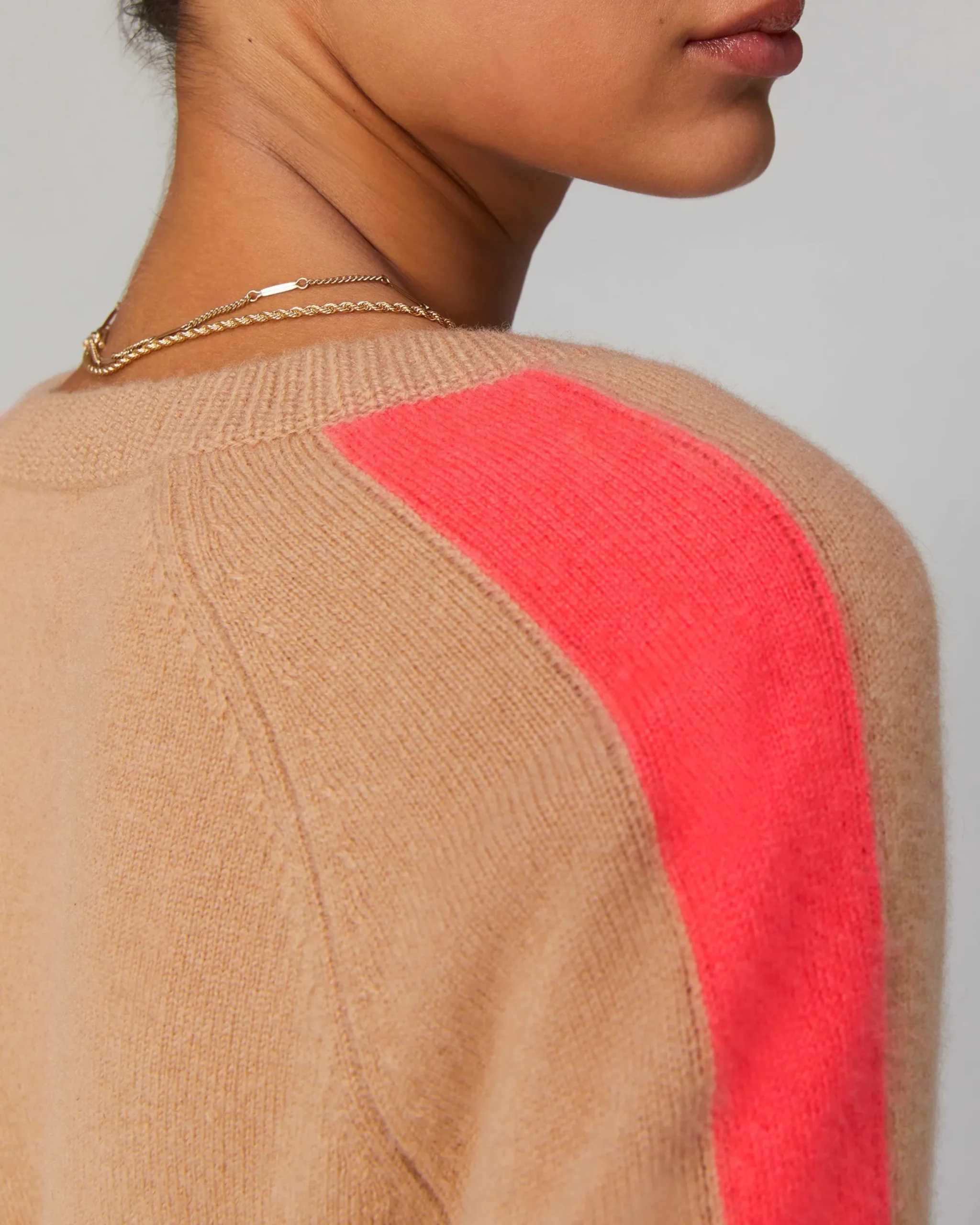 Oversized V-Neck Sweater with Two-Tone Stripes