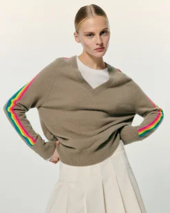 Oversized V-Neck Sweater with Multico Sleeves