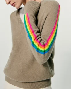 Oversized V-Neck Sweater with Multico Sleeves