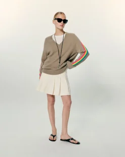 Oversized V-Neck Sweater with Multico Sleeves