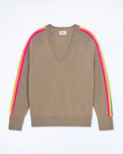 Oversized V-Neck Sweater with Multico Sleeves