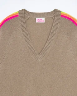 Oversized V-Neck Sweater with Multico Sleeves