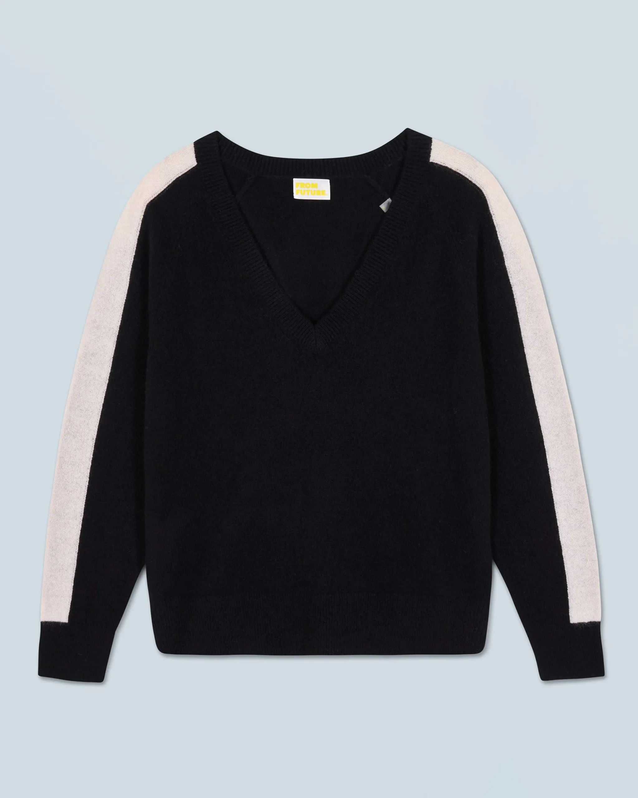 Oversized V-Neck Sweater with Two-Tone Stripes