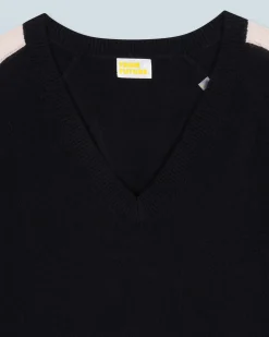 Oversized V-Neck Sweater with Two-Tone Stripes
