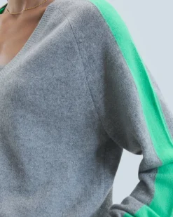 Oversized V-Neck Sweater with Two-Tone Stripes