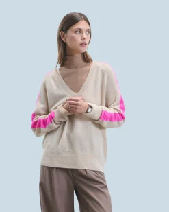 Oversized V-Neck Sweater with Two-Tone Stripes