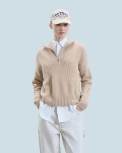Quarter Zip Neck Sweater with Twisted Details