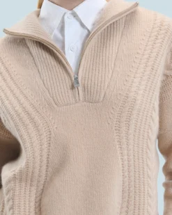 Quarter Zip Neck Sweater with Twisted Details