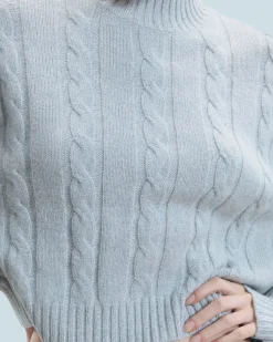 Short Mock Neck Cable Knit Sweater