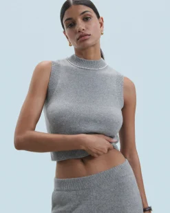 Sleeveless Sweater with Beads at the Neckline