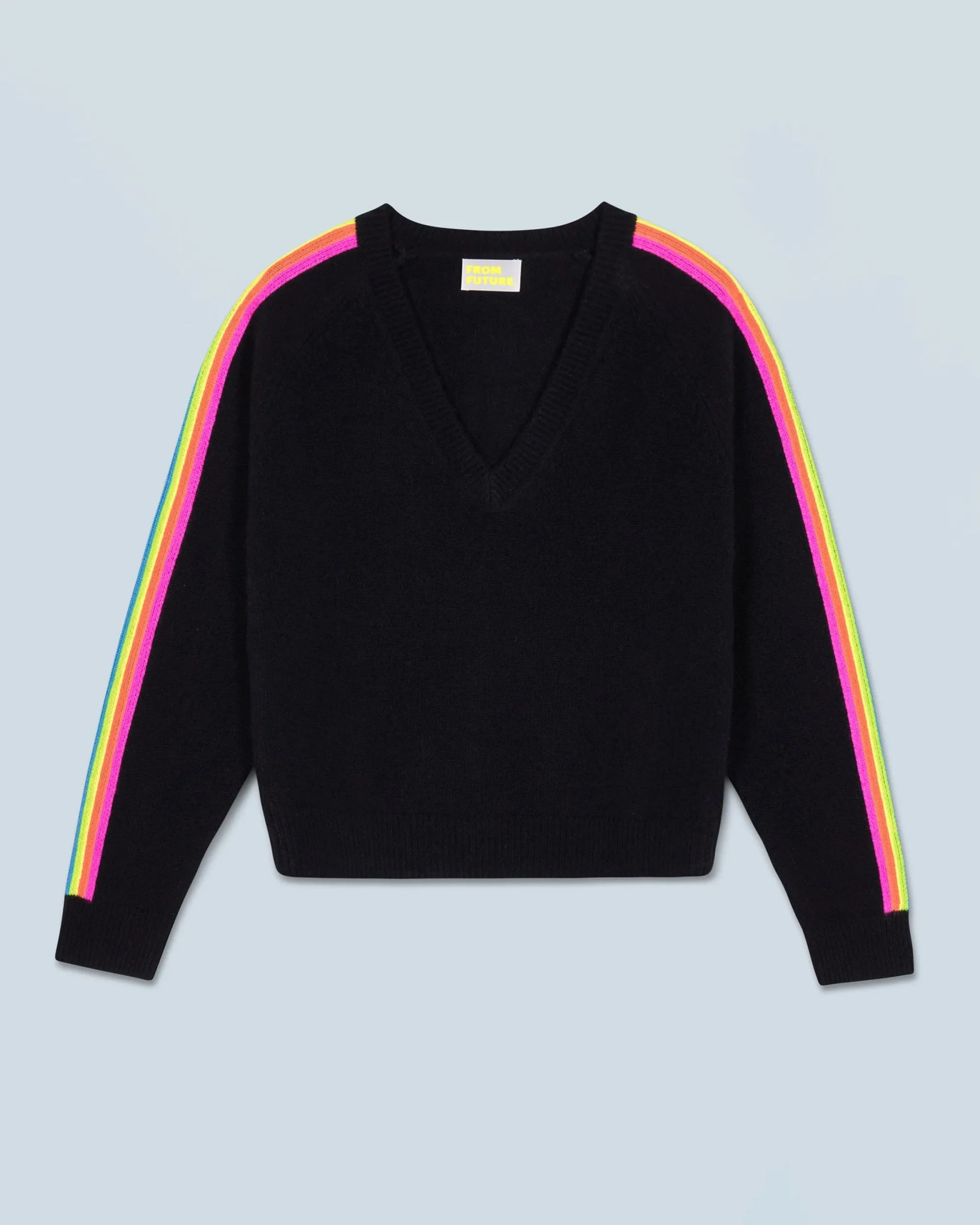 V-Neck Sweater with Multicolor Stripes