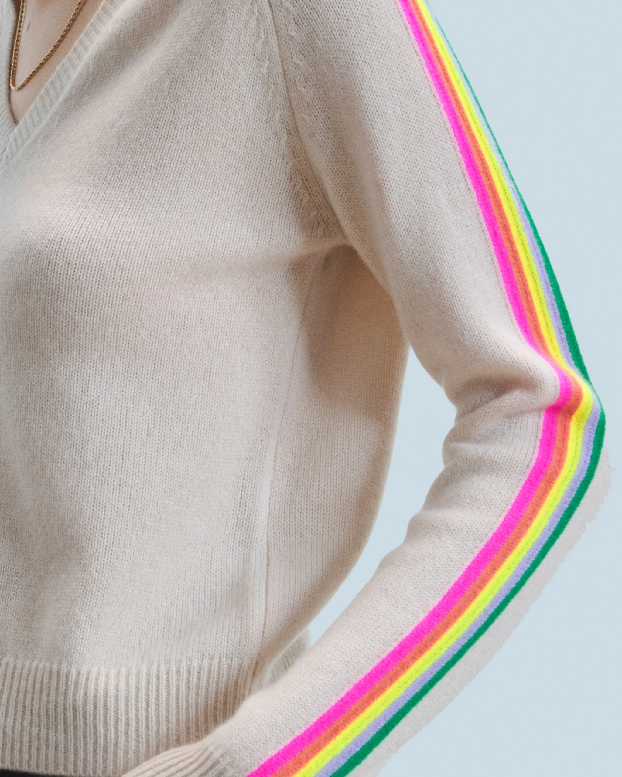 V-Neck Sweater with Multicolor Stripes