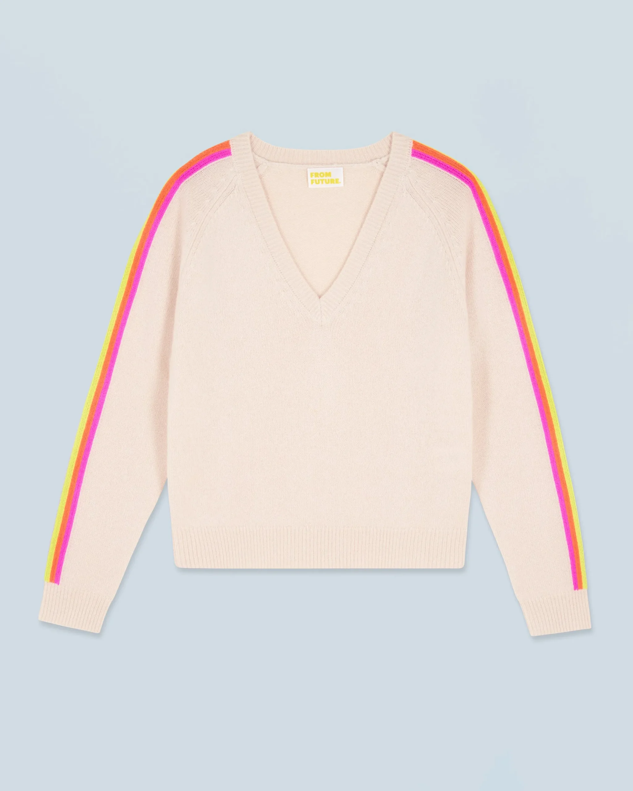 V-Neck Sweater with Multicolor Stripes